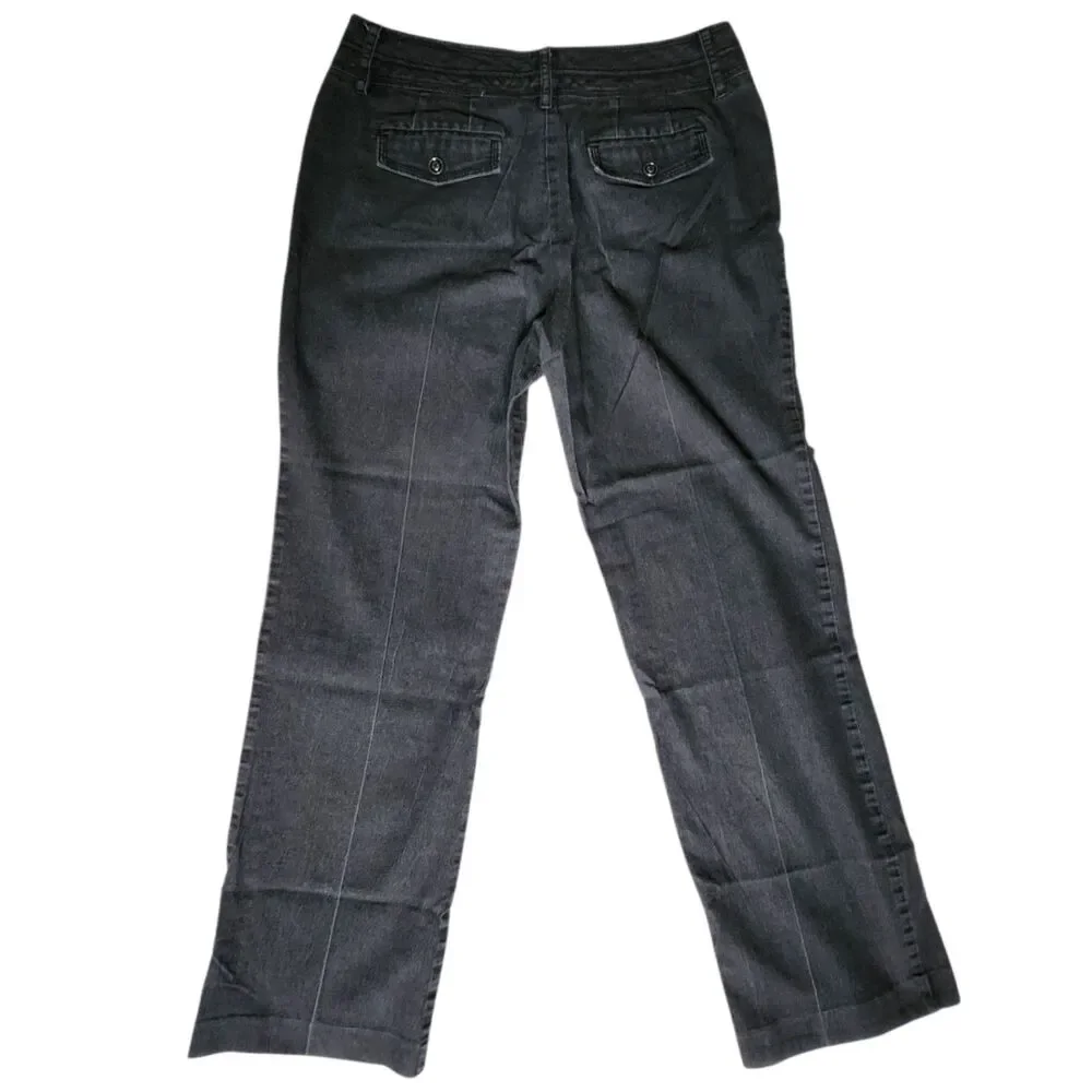 New Directions Black Straight Leg Double Button Flap Pocket Jeans sz 10